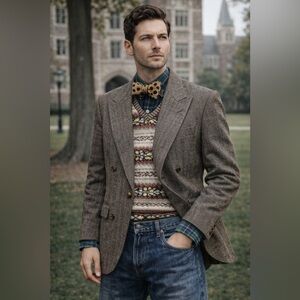 Vintage Yves Saint Laurent Wool Tweed Blazer Bachrach Mens Gray Brown 40 42